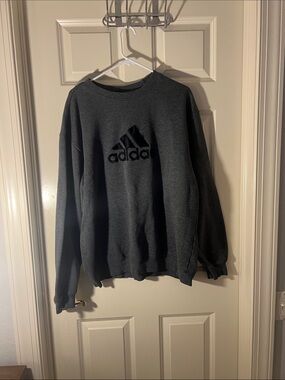 adidas Dark Gray Crewneck Sweatshirt with Embroidered Logo